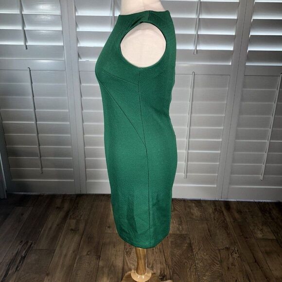 Vtg 70s Handmade Green Day Dress Large Sheath Sleeveless Wiggle Polyester Knee - Picture 10 of 12